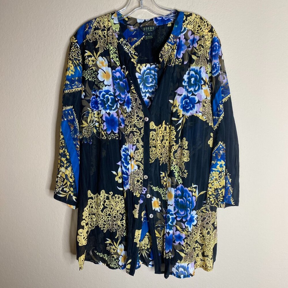 poeme by citron floral button down blouse